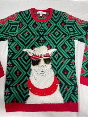 Jolly Sweaters Llama Christmas Sweater. Size Medium. Bells. Unisex. Preowned.